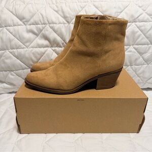bp Tan Suede Ankle Booties with Stacked Heel